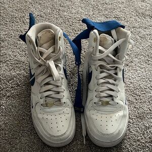 Nike White and Blue High-Top Sneakers